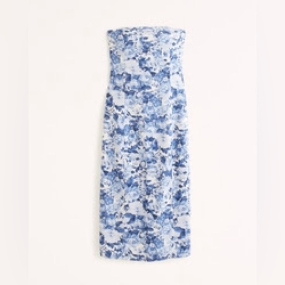 Strapless Linen-Blend Midi Dress